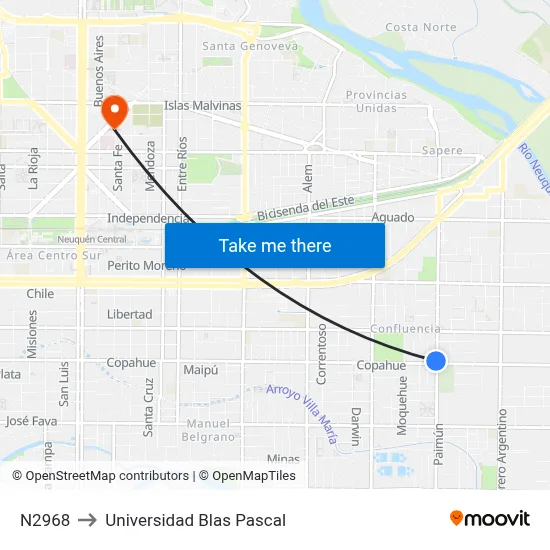 N2968 to Universidad Blas Pascal map