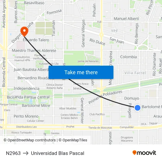 N2963 to Universidad Blas Pascal map