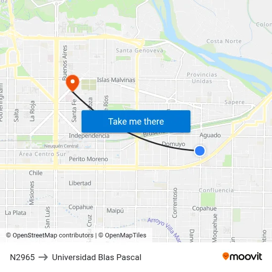 N2965 to Universidad Blas Pascal map