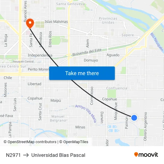 N2971 to Universidad Blas Pascal map