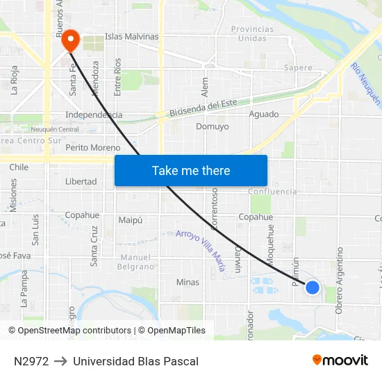N2972 to Universidad Blas Pascal map
