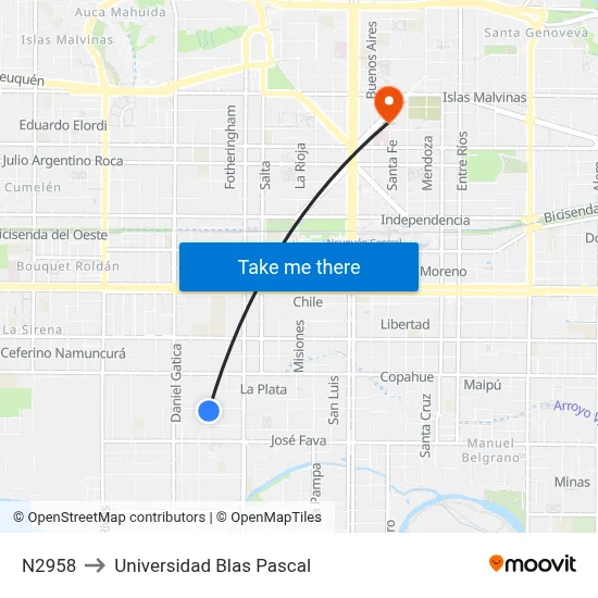 N2958 to Universidad Blas Pascal map