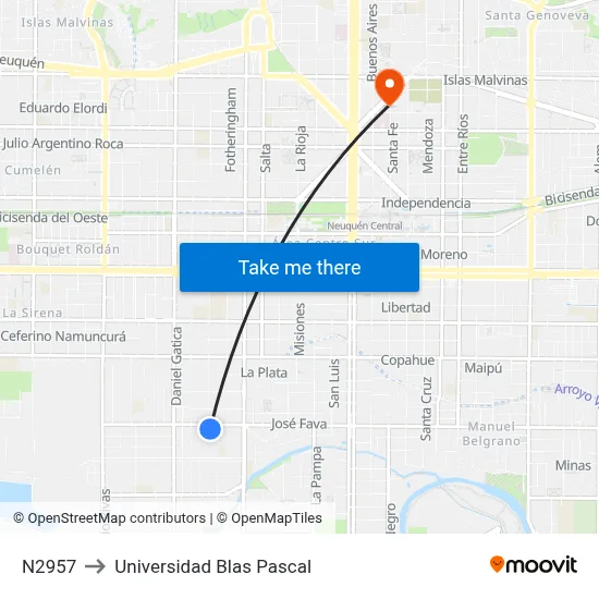 N2957 to Universidad Blas Pascal map
