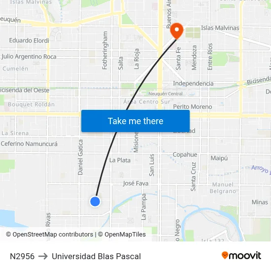 N2956 to Universidad Blas Pascal map