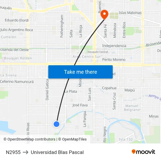 N2955 to Universidad Blas Pascal map