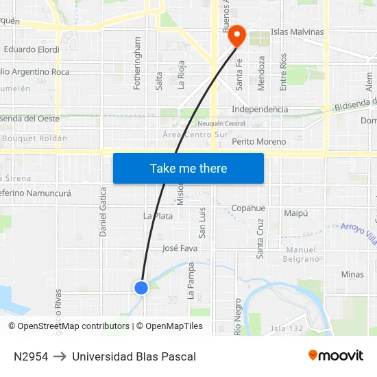 N2954 to Universidad Blas Pascal map