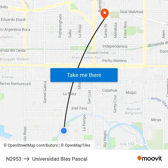 N2953 to Universidad Blas Pascal map