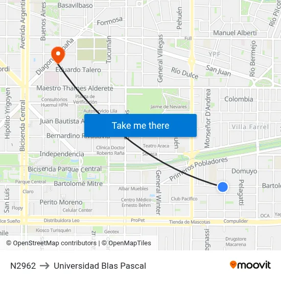 N2962 to Universidad Blas Pascal map