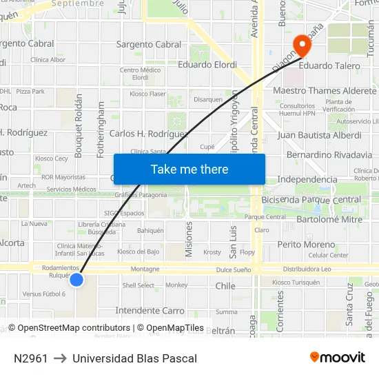N2961 to Universidad Blas Pascal map
