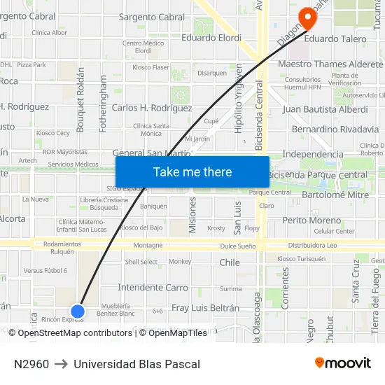 N2960 to Universidad Blas Pascal map