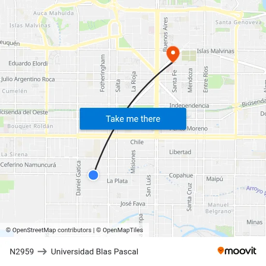 N2959 to Universidad Blas Pascal map