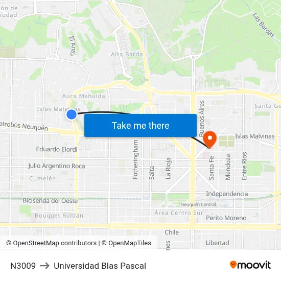 N3009 to Universidad Blas Pascal map