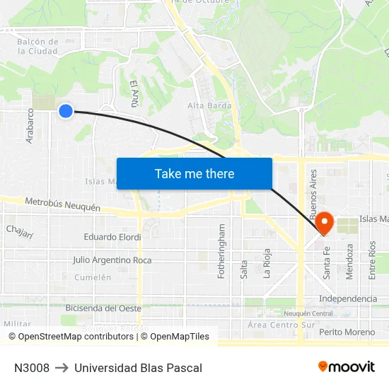 N3008 to Universidad Blas Pascal map