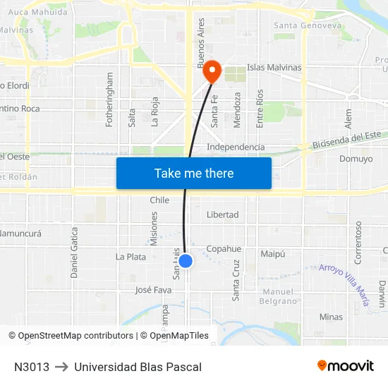 N3013 to Universidad Blas Pascal map