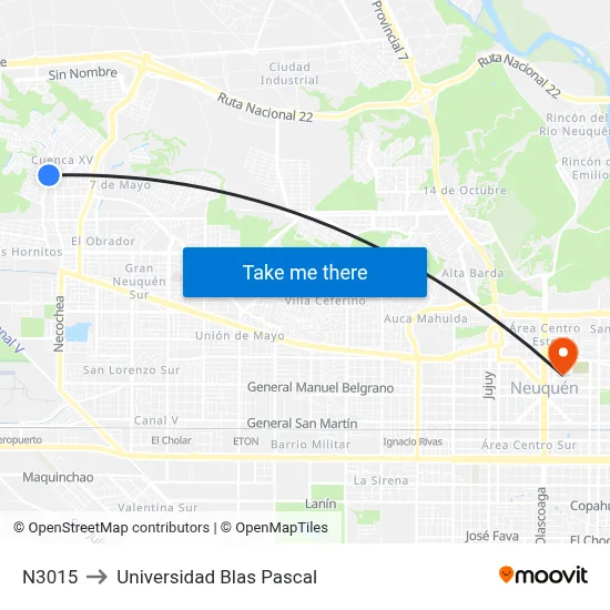 N3015 to Universidad Blas Pascal map
