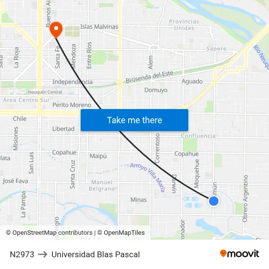 N2973 to Universidad Blas Pascal map