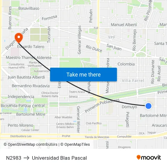 N2983 to Universidad Blas Pascal map