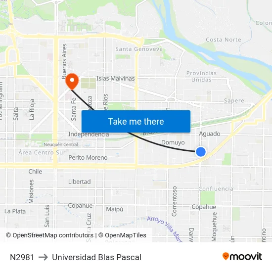 N2981 to Universidad Blas Pascal map