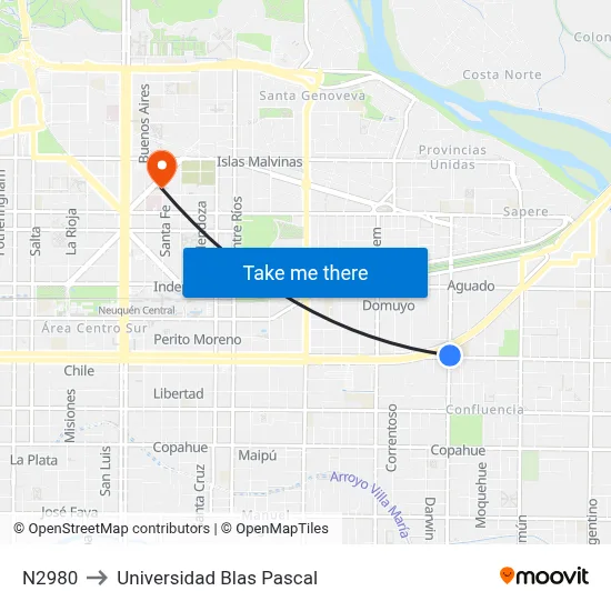 N2980 to Universidad Blas Pascal map