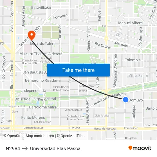 N2984 to Universidad Blas Pascal map