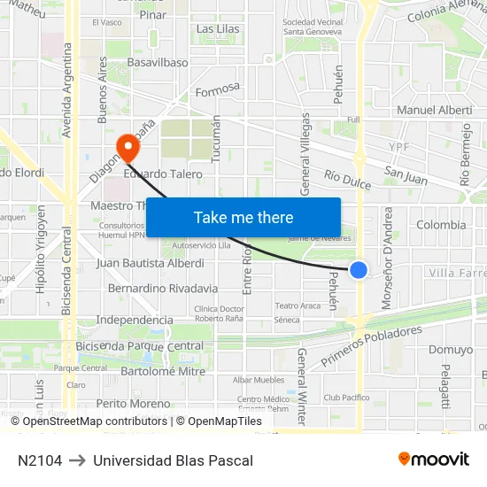 N2104 to Universidad Blas Pascal map