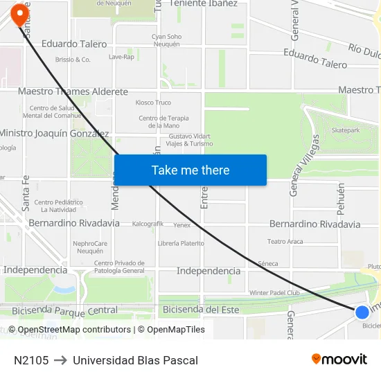 N2105 to Universidad Blas Pascal map