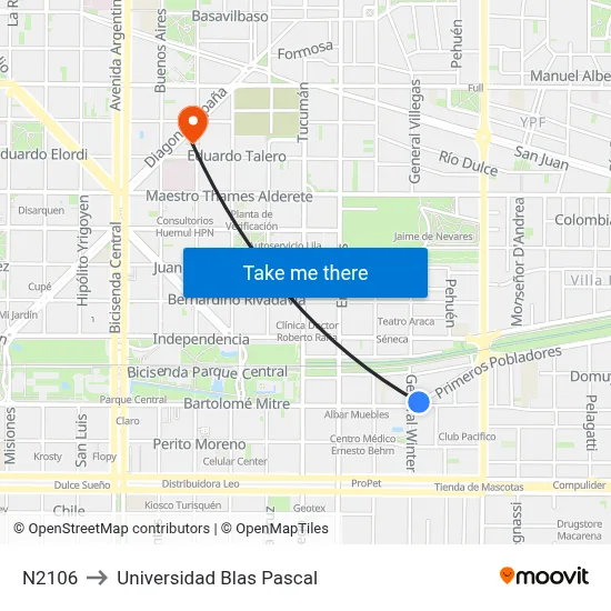 N2106 to Universidad Blas Pascal map
