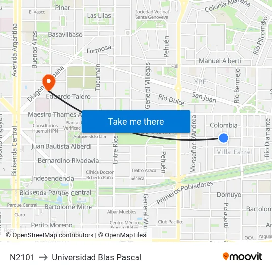N2101 to Universidad Blas Pascal map
