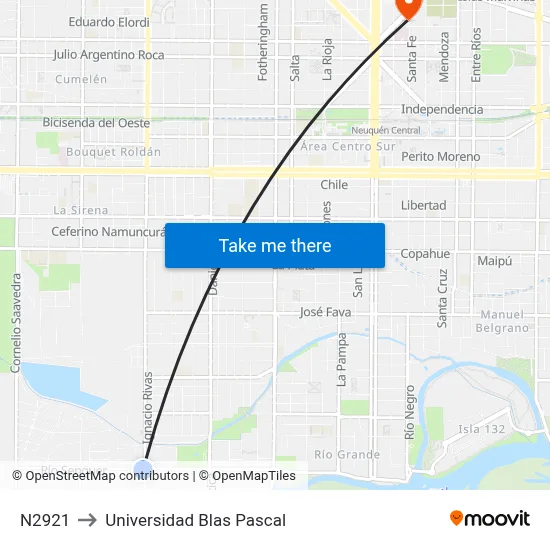 N2921 to Universidad Blas Pascal map