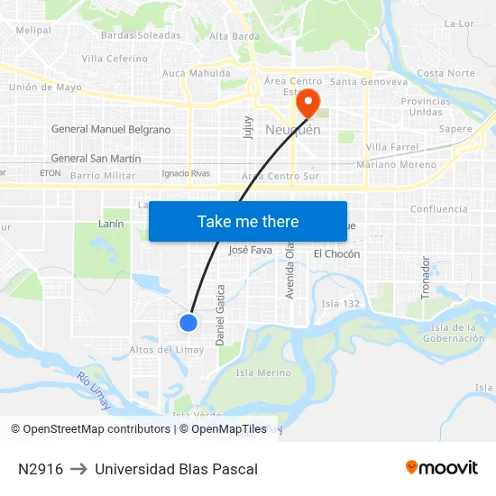 N2916 to Universidad Blas Pascal map