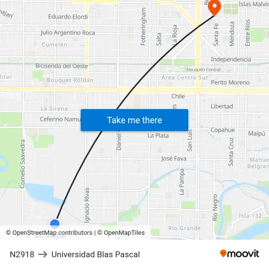 N2918 to Universidad Blas Pascal map