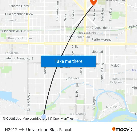 N2912 to Universidad Blas Pascal map