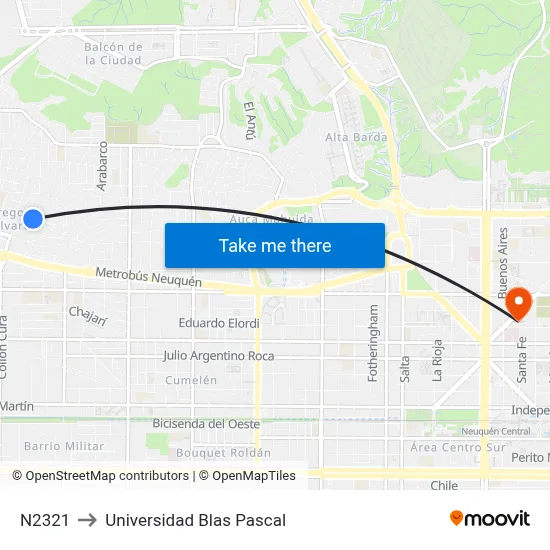 N2321 to Universidad Blas Pascal map