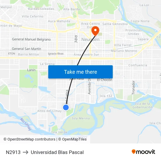 N2913 to Universidad Blas Pascal map