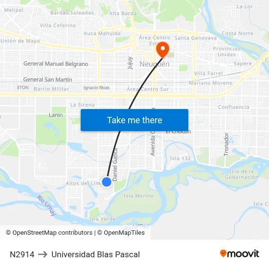 N2914 to Universidad Blas Pascal map