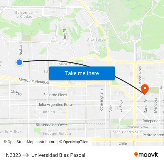 N2323 to Universidad Blas Pascal map