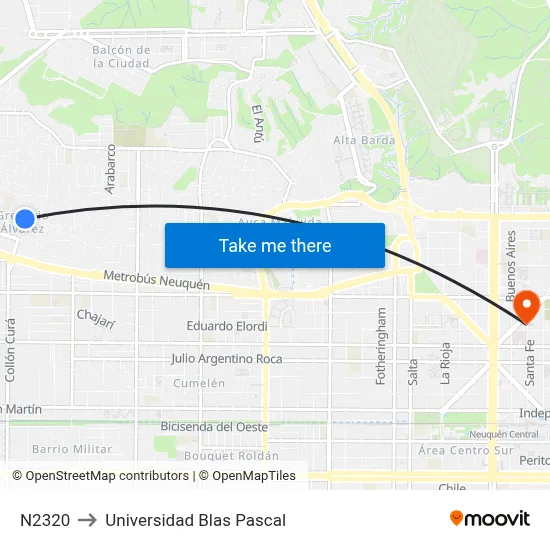 N2320 to Universidad Blas Pascal map