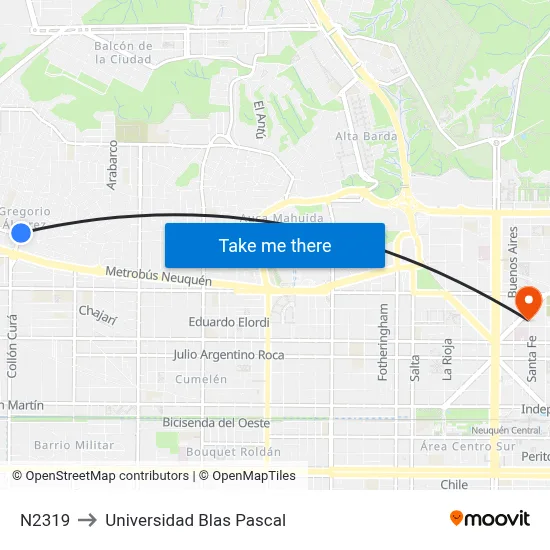 N2319 to Universidad Blas Pascal map
