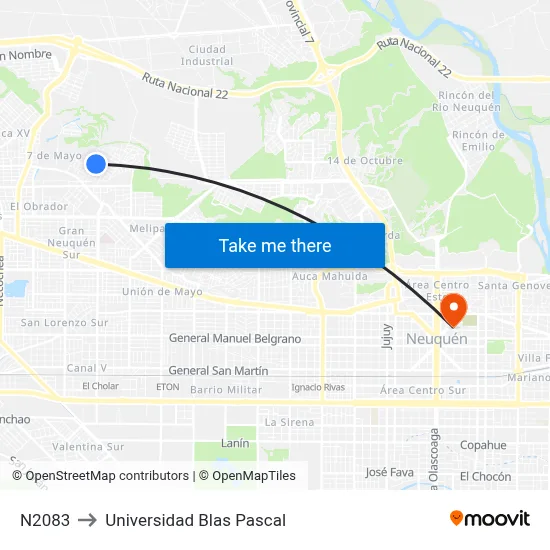 N2083 to Universidad Blas Pascal map