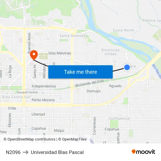 N2096 to Universidad Blas Pascal map