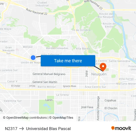N2317 to Universidad Blas Pascal map