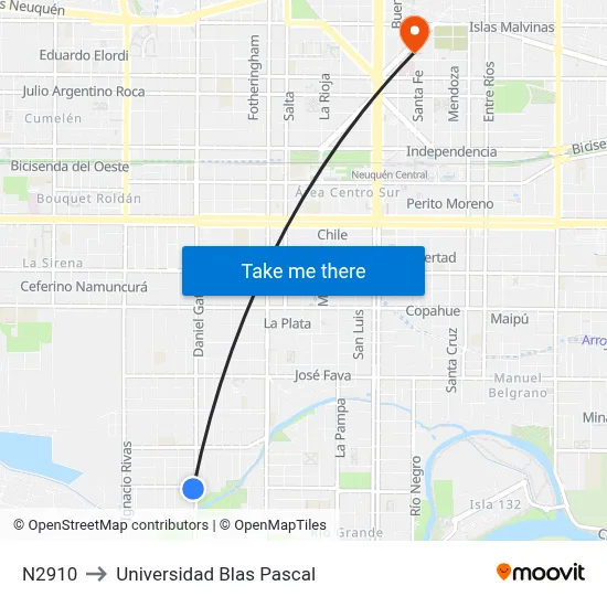 N2910 to Universidad Blas Pascal map