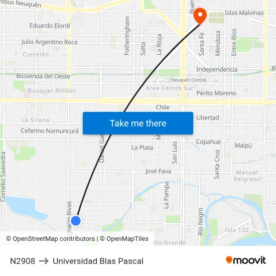 N2908 to Universidad Blas Pascal map