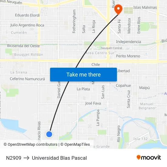 N2909 to Universidad Blas Pascal map