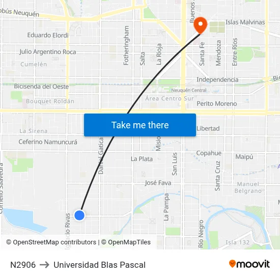 N2906 to Universidad Blas Pascal map