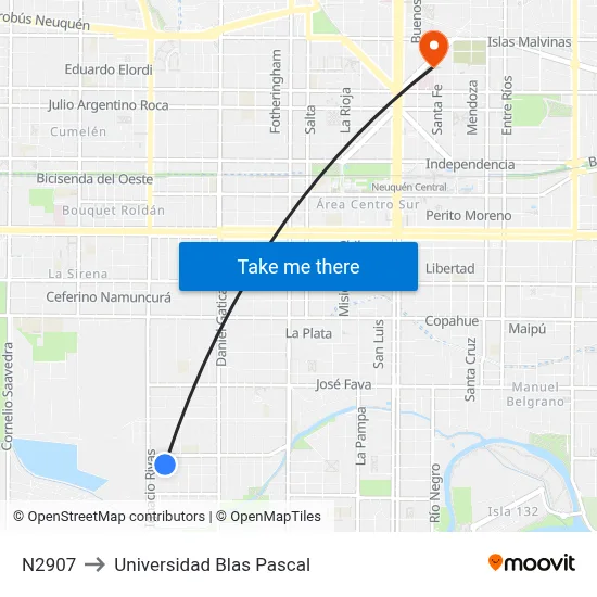N2907 to Universidad Blas Pascal map