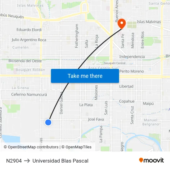 N2904 to Universidad Blas Pascal map