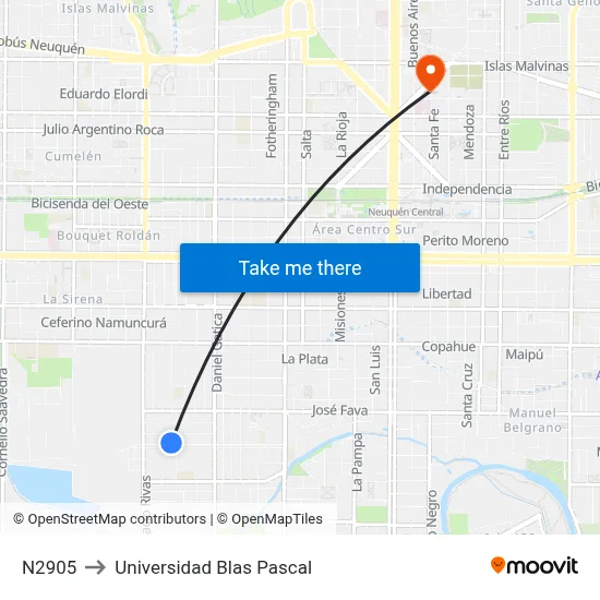 N2905 to Universidad Blas Pascal map
