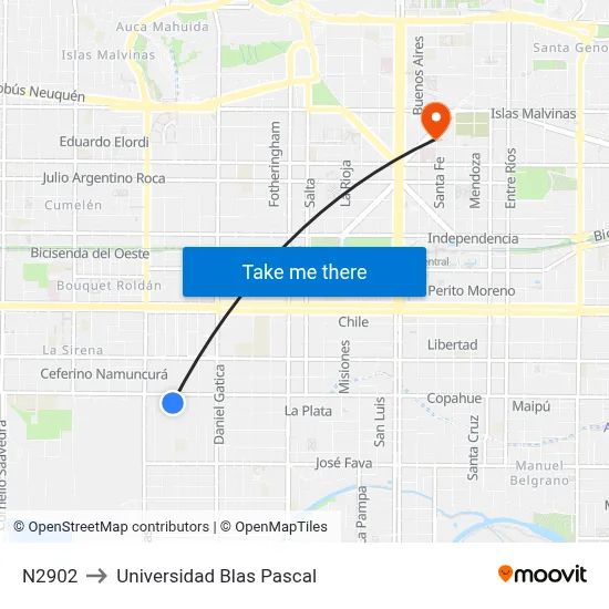 N2902 to Universidad Blas Pascal map