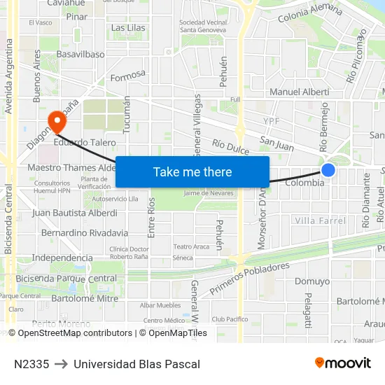 N2335 to Universidad Blas Pascal map